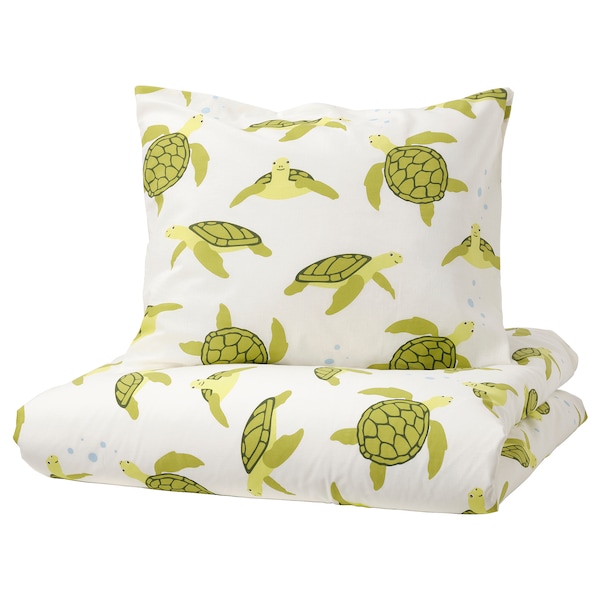 IKEA BLÅVINGAD duvet cover and pillowcase(s), Twin Turtle Pattern Green / White, Ikea Ireland | 9601FKOQM