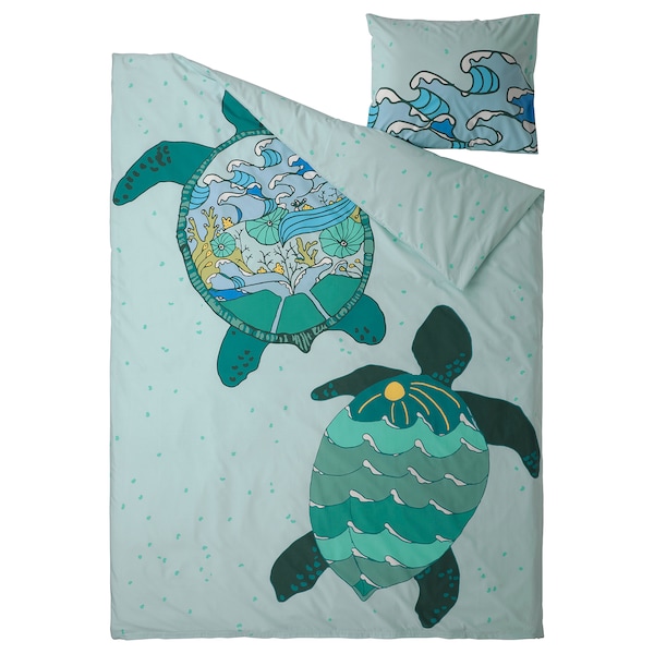 IKEA BLÅVINGAD duvet cover and pillowcase(s), Twin Turtle Pattern / Turquoise, Ikea Ireland | 3765MCKEH