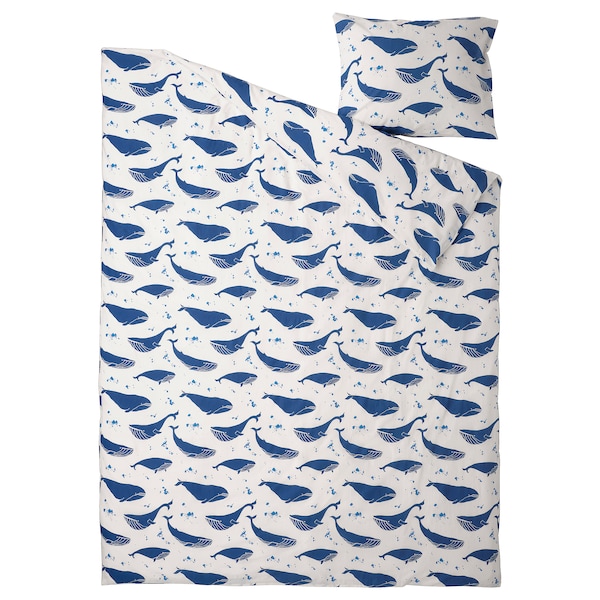 IKEA BLÅVINGAD duvet cover and pillowcase(s), Twin Whale Pattern Blue / White, Ikea Ireland | 6390ZWRCU