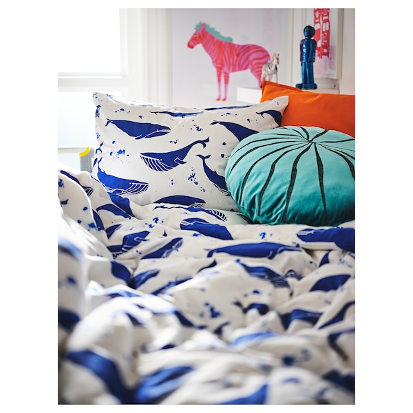IKEA BLÅVINGAD duvet cover and pillowcase(s), Twin Whale Pattern Blue / White, Ikea Ireland | 6390ZWRCU