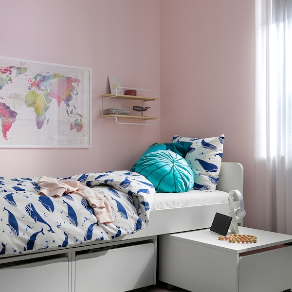 IKEA BLÅVINGAD duvet cover and pillowcase(s), Twin Whale Pattern Blue / White, Ikea Ireland | 6390ZWRCU