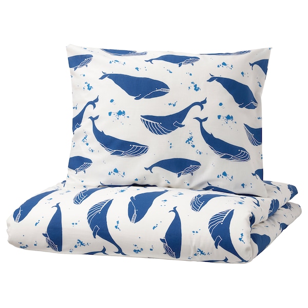 IKEA BLÅVINGAD duvet cover and pillowcase(s), Twin Whale Pattern Blue / White, Ikea Ireland | 6390ZWRCU