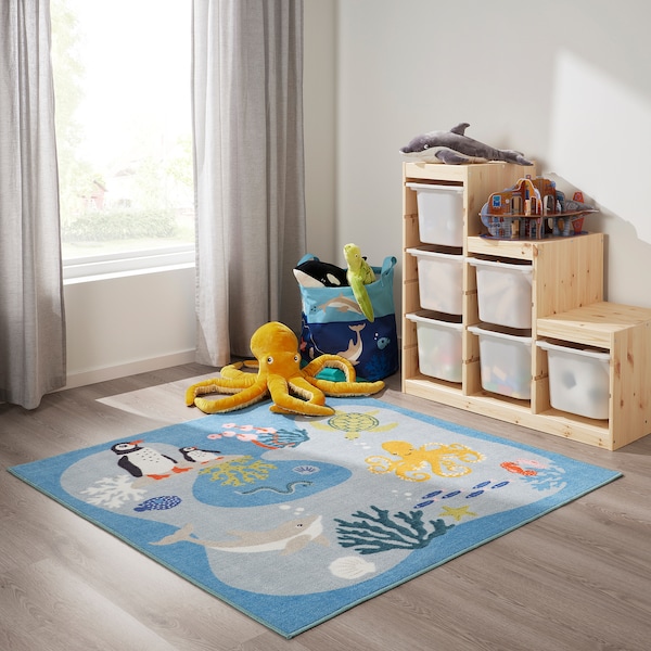 IKEA BLÅVINGAD rug, ocean animals pattern/multicolor, 4'4 inx4'4 in, Ikea Ireland | 2789JKORQ