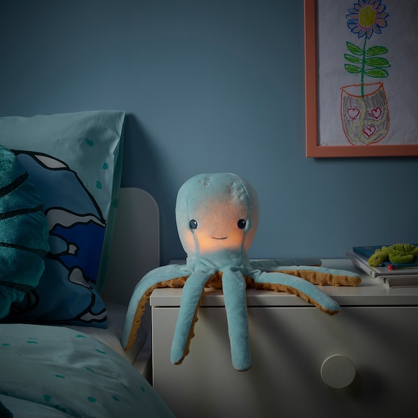 IKEA BLÅVINGAD soft toy with LED nightlight, turquoise octopus/battery operated, Ikea Ireland | 2054ONVXU