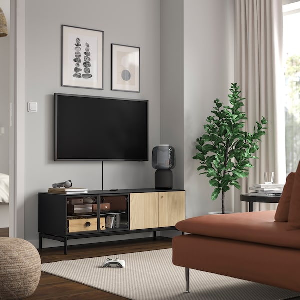 IKEA BOASTAD TV unit, black/oak veneer, 47 3/4x16 5/8x17 3/4 in, Ikea Ireland | 8542BJHNU