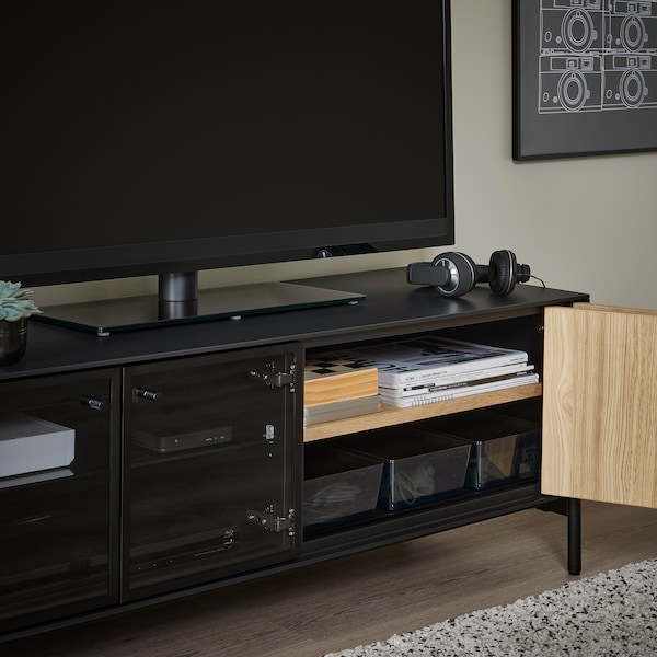 IKEA BOASTAD TV unit, black/oak veneer, 47 3/4x16 5/8x17 3/4 in, Ikea Ireland | 8542BJHNU