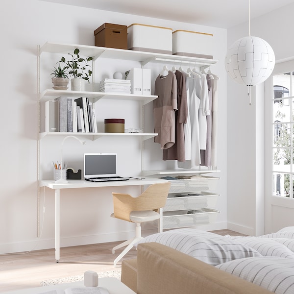 IKEA BOAXEL / LAGKAPTEN wardrobe combination with table top, white, 81 5/8x24 3/8x79 in, Ikea Ireland | 0483GPSRT