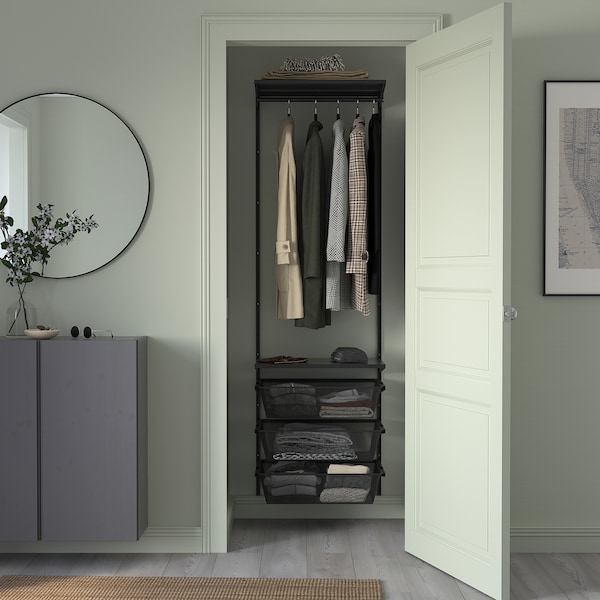 IKEA BOAXEL wardrobe combination, 24 3/8x15 3/4x79 in Anthracite / Metal, Ikea Ireland | 7409TWMDE