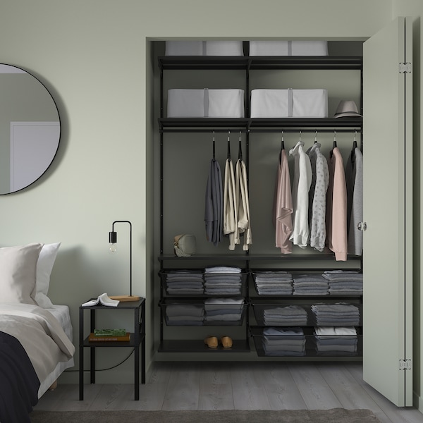 IKEA BOAXEL wardrobe combination, anthracite/metal, 57 1/8x15 3/4x79 in, Ikea Ireland | 8629IZHGF
