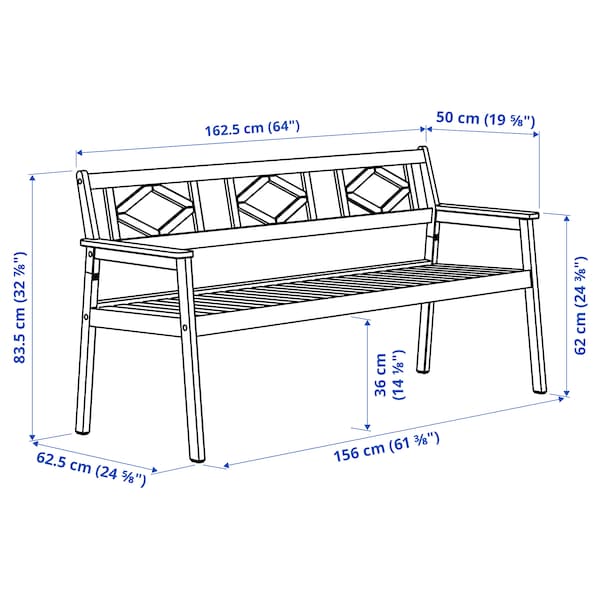 IKEA BONDHOLMEN bench with backrest, outdoor, brown, Ikea Ireland | 0719KBLGT