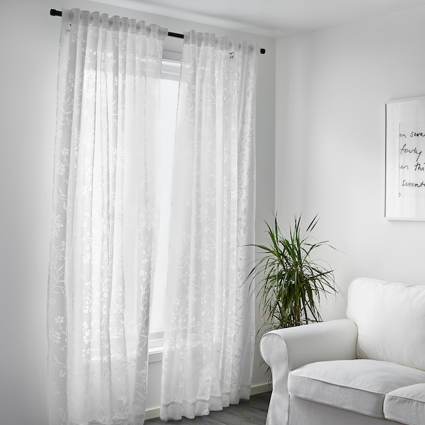 IKEA BORGHILD Sheer curtains, 1 pair, white, 57x98 in, Ikea Ireland | 1253KBHMG