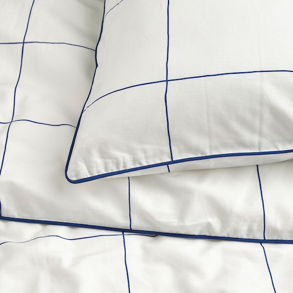 IKEA BREDVECKLARE duvet cover and pillowcase(s), King White Blue / Check, Ikea Ireland | 3695UCYNR