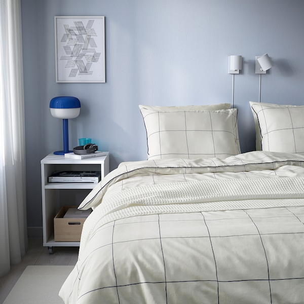IKEA BREDVECKLARE duvet cover and pillowcase(s), King White Blue / Check, Ikea Ireland | 3695UCYNR