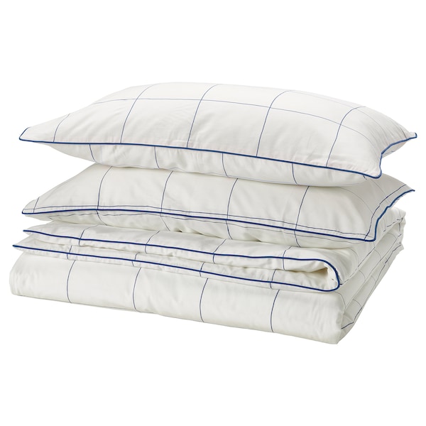 IKEA BREDVECKLARE duvet cover and pillowcase(s), King White Blue / Check, Ikea Ireland | 3695UCYNR