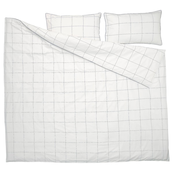 IKEA BREDVECKLARE duvet cover and pillowcase(s), Full/Queen (Double/Queen) White Blue / Check, Ikea Ireland | 2498LMPWD