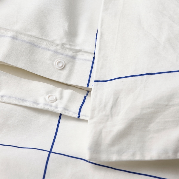 IKEA BREDVECKLARE duvet cover and pillowcase(s), Full/Queen (Double/Queen) White Blue / Check, Ikea Ireland | 2498LMPWD