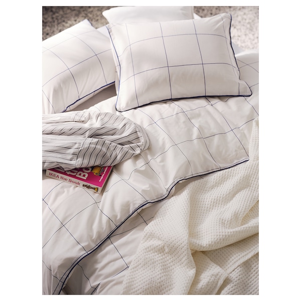 IKEA BREDVECKLARE duvet cover and pillowcase(s), Full/Queen (Double/Queen) White Blue / Check, Ikea Ireland | 2498LMPWD