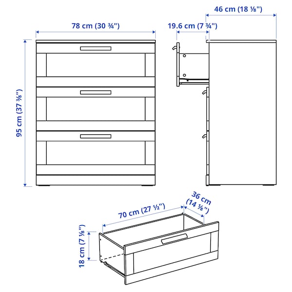 IKEA BRIMNES 3-drawer chest, 30 3/4x37 3/8 in Black, Ikea Ireland | 3985HPORS