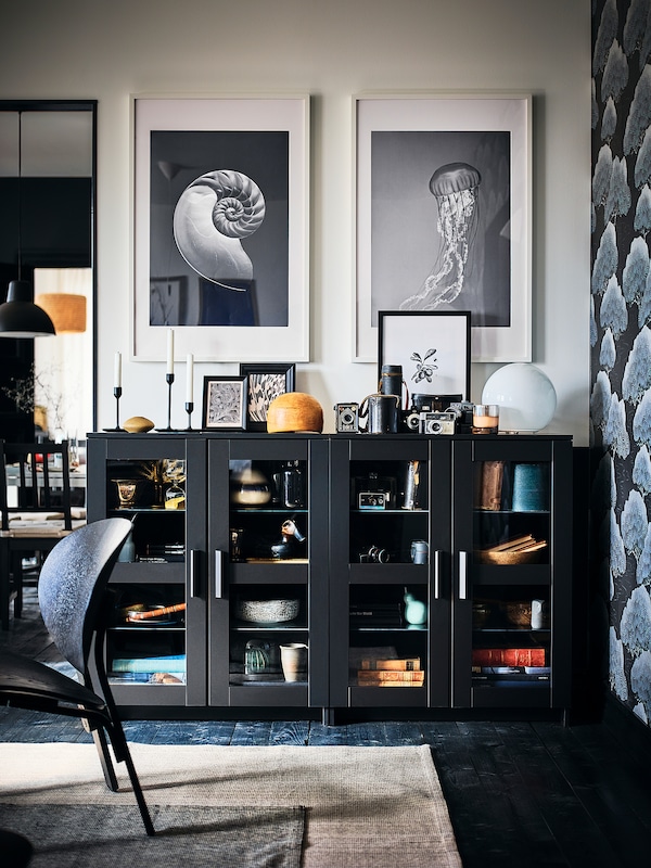 IKEA BRIMNES Cabinet with doors, glass, 30 3/4x37 3/8 in Black, Ikea Ireland | 8713YRKVO