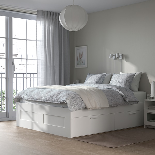 IKEA BRIMNES bed frame with storage, Queen White, Ikea Ireland | 5462YQCEX