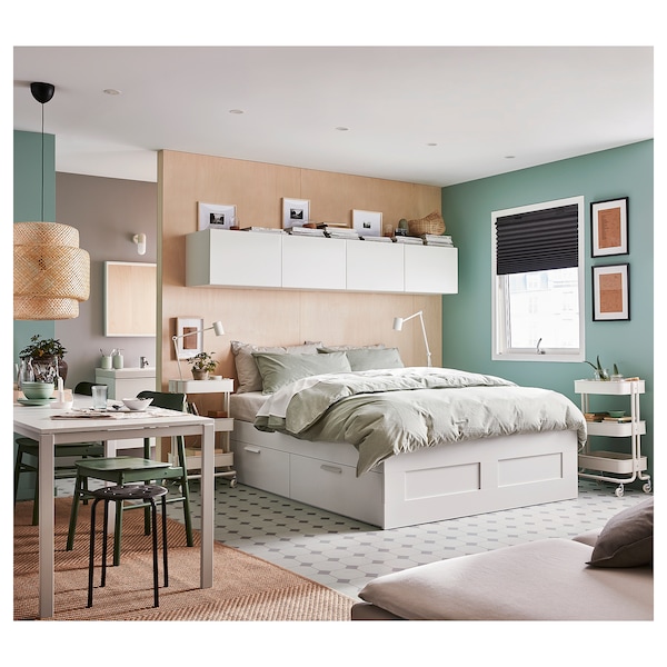 IKEA BRIMNES bed frame with storage, Queen White, Ikea Ireland | 5462YQCEX