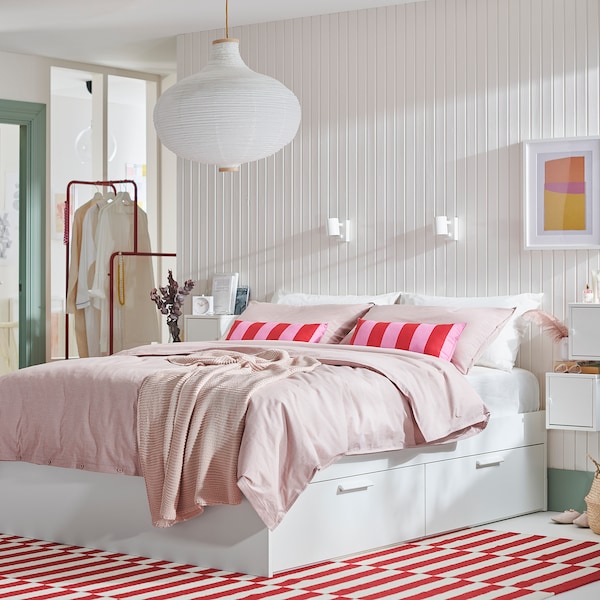 IKEA BRIMNES bed frame with storage, Queen White, Ikea Ireland | 5462YQCEX