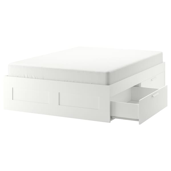 IKEA BRIMNES bed frame with storage, Queen White, Ikea Ireland | 5462YQCEX