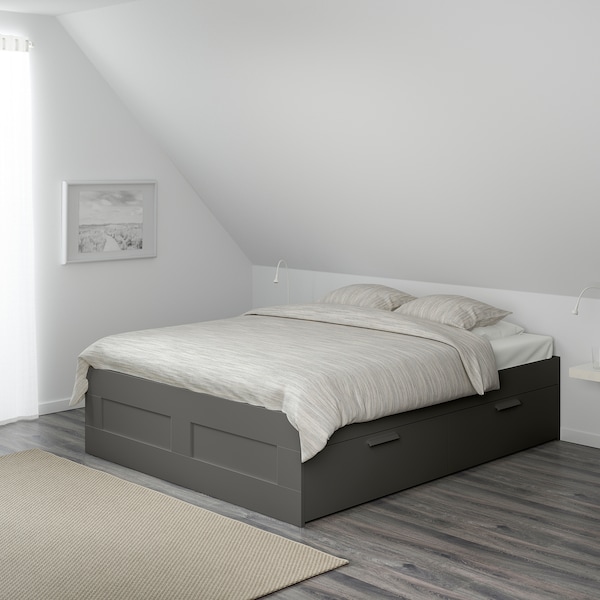IKEA BRIMNES bed frame with storage, Queen Gray, Ikea Ireland | 6329EJBQU