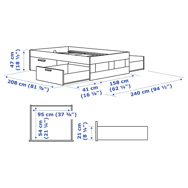 IKEA BRIMNES bed frame with storage, Queen Gray, Ikea Ireland | 6329EJBQU