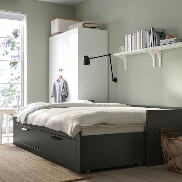 IKEA BRIMNES daybed frame with 2 drawers, Twin Gray, Ikea Ireland | 8934SJEQX