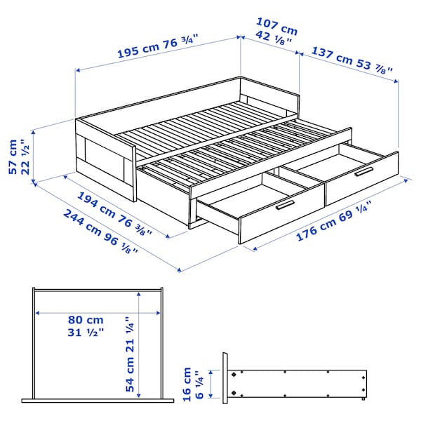 IKEA BRIMNES daybed frame with 2 drawers, Twin Gray, Ikea Ireland | 8934SJEQX