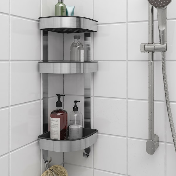 IKEA BROGRUND Corner wall shelf unit, stainless steel, 7 ½x22 ¾ in, Ikea Ireland | 9208AVSUP