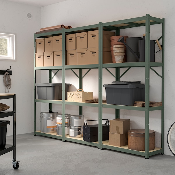IKEA BROR shelving unit, 100x15 3/4x74 3/4 in Gray / Green / Pine Plywood, Ikea Ireland | 9518IRWXO
