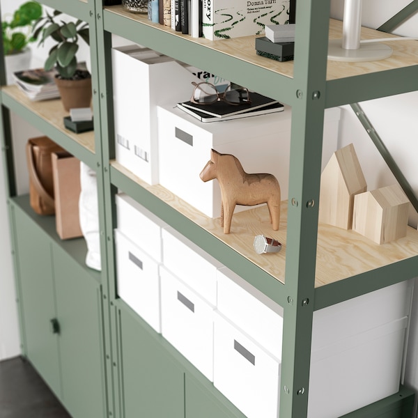 IKEA BROR shelving unit, 100x15 3/4x74 3/4 in Gray / Green / Pine Plywood, Ikea Ireland | 9518IRWXO
