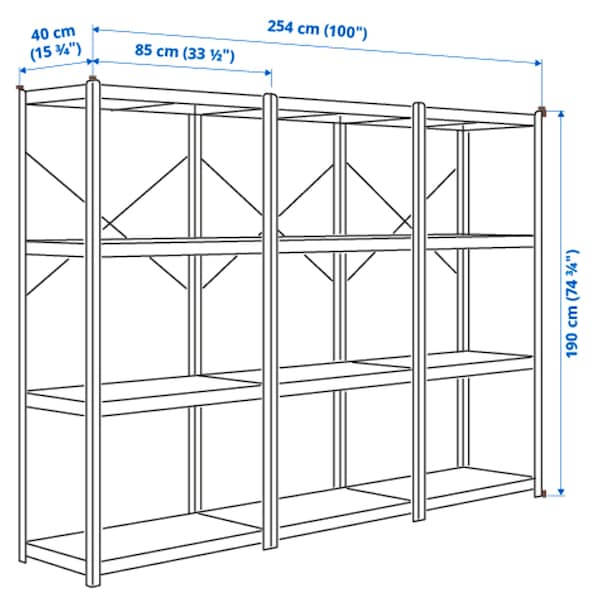 IKEA BROR shelving unit, 100x15 3/4x74 3/4 in Gray / Green / Pine Plywood, Ikea Ireland | 9518IRWXO