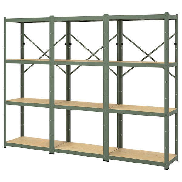 IKEA BROR shelving unit, 100x15 3/4x74 3/4 in Gray / Green / Pine Plywood, Ikea Ireland | 9518IRWXO