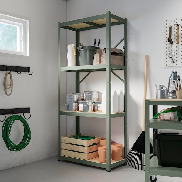 IKEA BROR shelving unit, 33 1/2x15 3/4x74 3/4 in Gray / Green / Pine Plywood, Ikea Ireland | 0453KSHJO