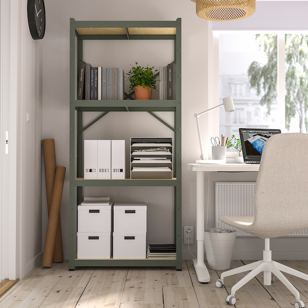 IKEA BROR shelving unit, 33 1/2x15 3/4x74 3/4 in Gray / Green / Pine Plywood, Ikea Ireland | 0453KSHJO