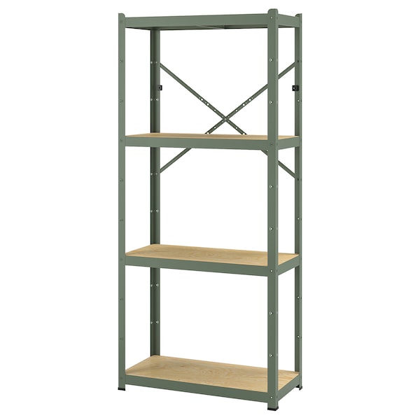 IKEA BROR shelving unit, 33 1/2x15 3/4x74 3/4 in Gray / Green / Pine Plywood, Ikea Ireland | 0453KSHJO