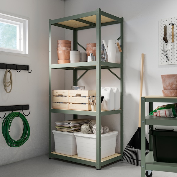 IKEA BROR shelving unit, 33 1/2x21 5/8x74 3/4 in Gray / Green / Pine Plywood, Ikea Ireland | 5967WTHAR
