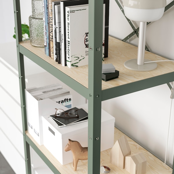 IKEA BROR shelving unit, 33 1/2x21 5/8x74 3/4 in Gray / Green / Pine Plywood, Ikea Ireland | 5967WTHAR