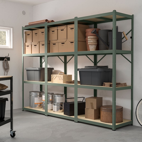 IKEA BROR shelving unit, gray-green/pine plywood, 100x21 5/8x74 3/4 in, Ikea Ireland | 6481EZAKS