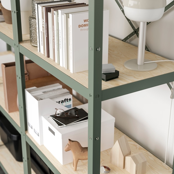 IKEA BROR shelving unit, gray-green/pine plywood, 100x21 5/8x74 3/4 in, Ikea Ireland | 6481EZAKS