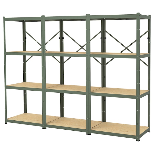 IKEA BROR shelving unit, gray-green/pine plywood, 100x21 5/8x74 3/4 in, Ikea Ireland | 6481EZAKS