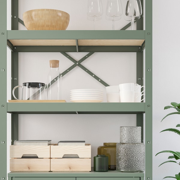 IKEA BROR shelving unit with cabinet, 33 1/2x15 3/4x74 3/4 in Gray / Green / Pine Plywood, Ikea Ireland | 1902LYVCH