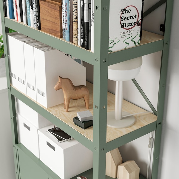 IKEA BROR shelving unit with cabinet, 33 1/2x15 3/4x74 3/4 in Gray / Green / Pine Plywood, Ikea Ireland | 1902LYVCH