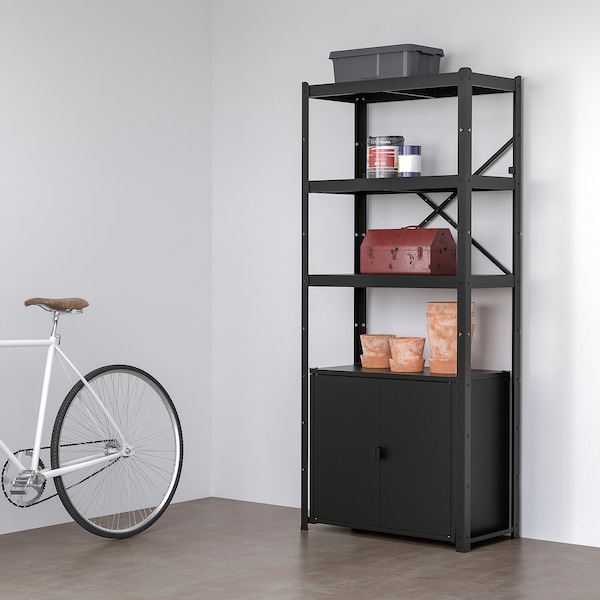 IKEA BROR shelving unit with cabinet, 33 1/2x15 3/4x74 3/4 in Black, Ikea Ireland | 4203WGJDS