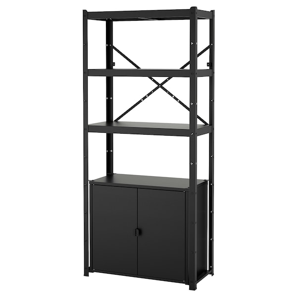 IKEA BROR shelving unit with cabinet, 33 1/2x15 3/4x74 3/4 in Black, Ikea Ireland | 4203WGJDS