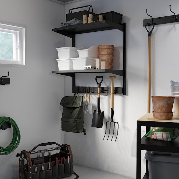 IKEA BROR wall shelf combination, with hooks/2 shelves, 34 1/2x17 3/4x35 3/8 in Black, Ikea Ireland | 0916QZOVI