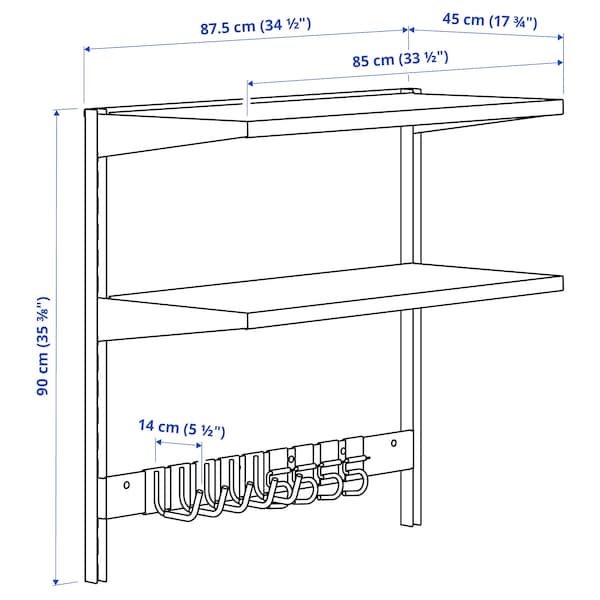 IKEA BROR wall shelf combination, with hooks/2 shelves, 34 1/2x17 3/4x35 3/8 in Black, Ikea Ireland | 0916QZOVI